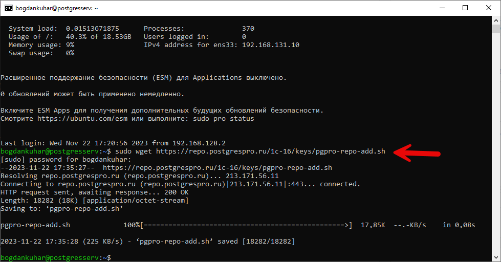 Скачаем установщик PostgreSQL 16 sudo