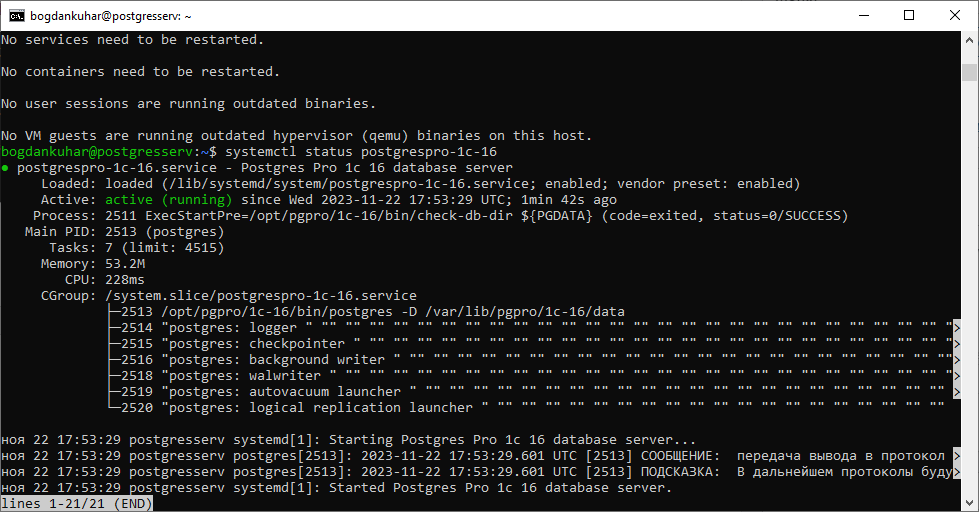 systemctl status postgrespro-1c-16
