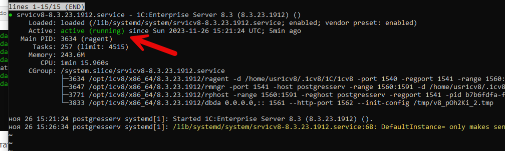systemctl status srv1cv8-8.3.23.1912.service